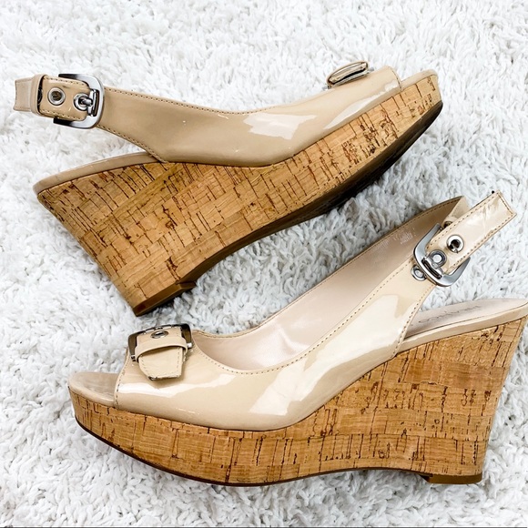 😄 FRANCO SARTO Patent Leather Cream Cork Wedge 9 - Picture 6 of 8